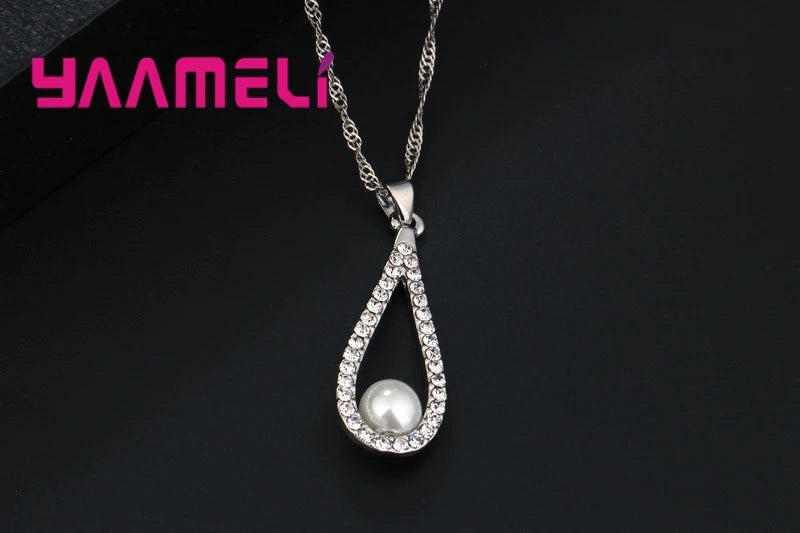 Pure 925 Sterling Silver Pearl Necklaces Pendant Chain Earrings