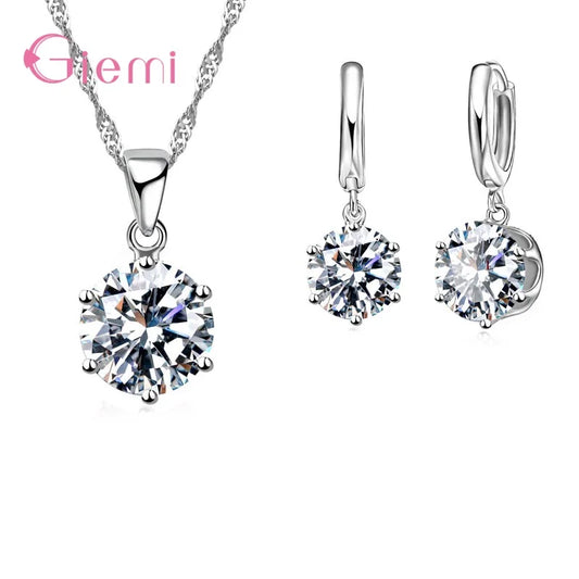 New  Sterling Silver Trendy Crystal Pendant Necklace Earrings Jewelry Set