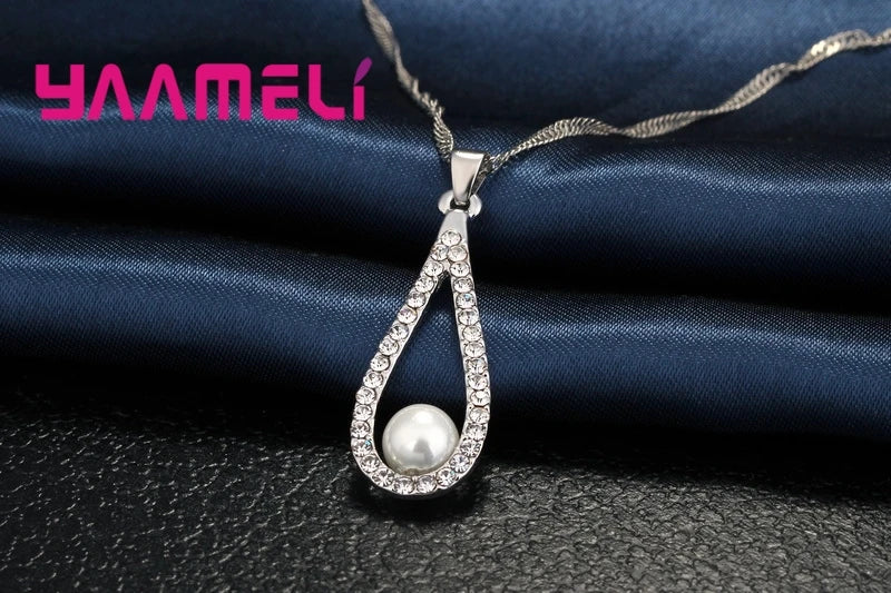 Pure 925 Sterling Silver Pearl Necklaces Pendant Chain Earrings