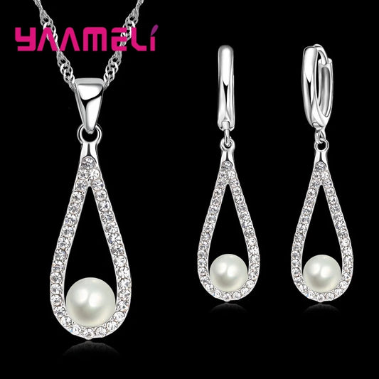 Pure 925 Sterling Silver Pearl Necklaces Pendant Chain Earrings