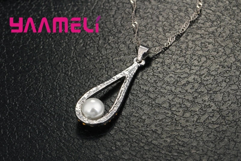 Pure 925 Sterling Silver Pearl Necklaces Pendant Chain Earrings