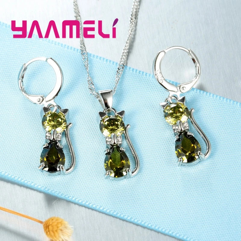 Real 925 Sterling Silver Color Jewelry Set