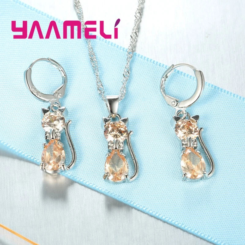 Real 925 Sterling Silver Color Jewelry Set