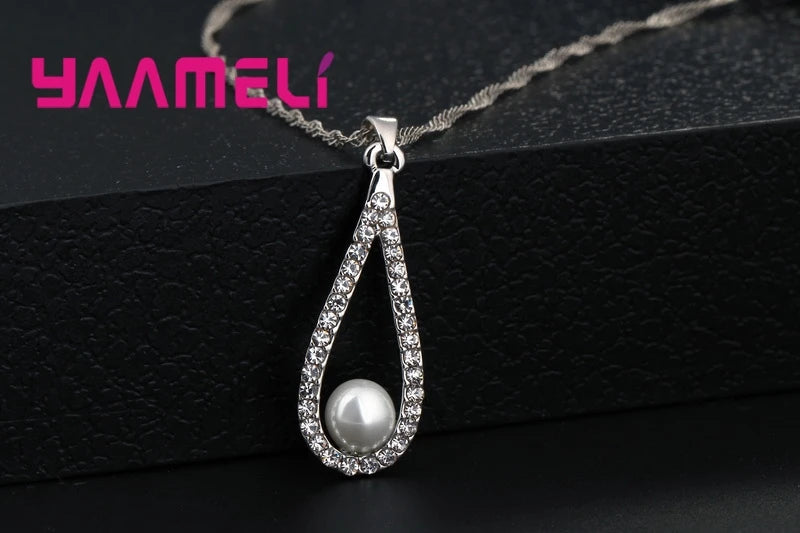 Pure 925 Sterling Silver Pearl Necklaces Pendant Chain Earrings