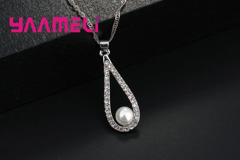 Pure 925 Sterling Silver Pearl Necklaces Pendant Chain Earrings
