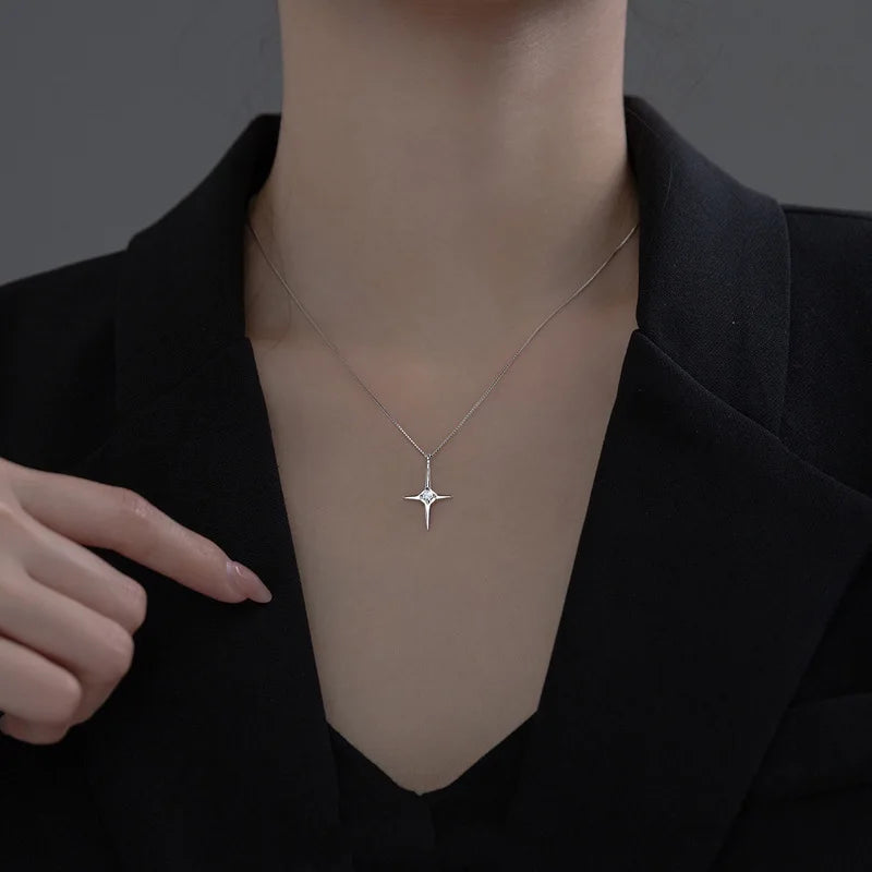Sterling Silver Necklace Cute Five Pointed Star Set