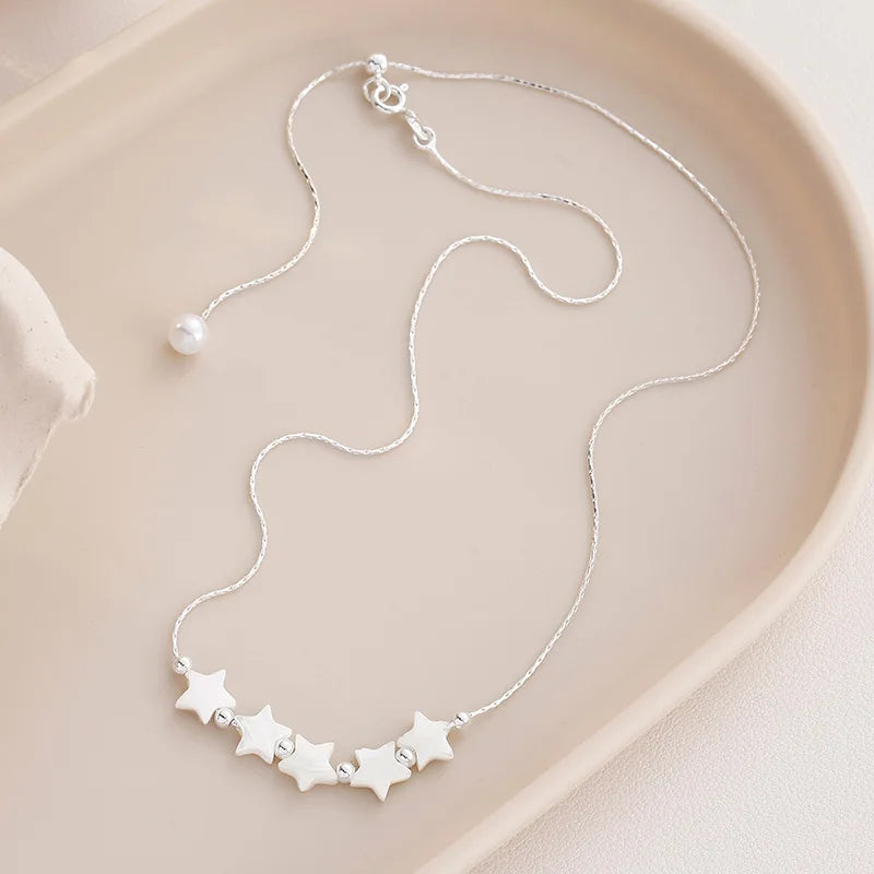 Sterling Silver Necklace Cute Five Pointed Star Set