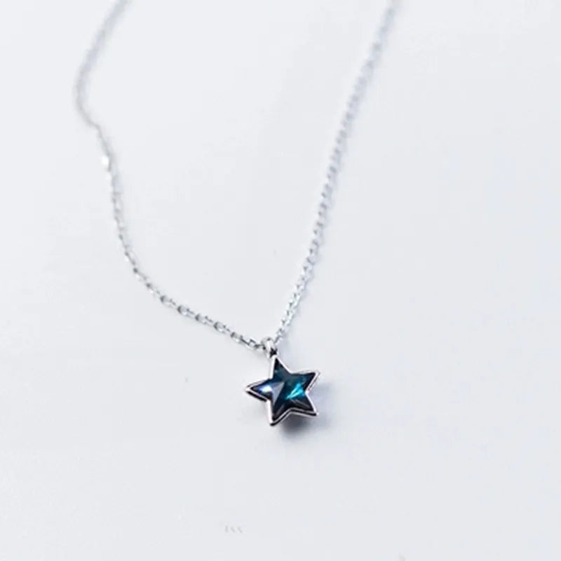 Sterling Silver Necklace Cute Five Pointed Star Set
