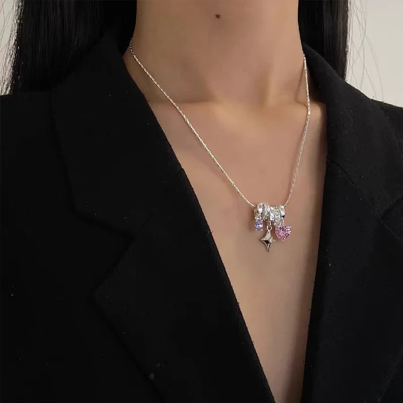 Sterling Silver Necklace Cute Five Pointed Star Set