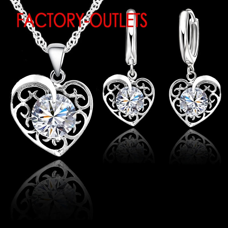 Fashion Jewelry Set 925 Sterling Silver CZ Crystal Heart Design