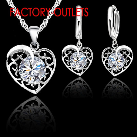 Fashion Jewelry Set 925 Sterling Silver CZ Crystal Heart Design