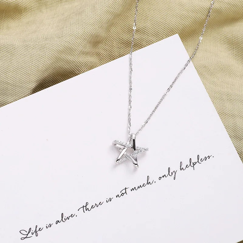 Sterling Silver Necklace Cute Five Pointed Star Set