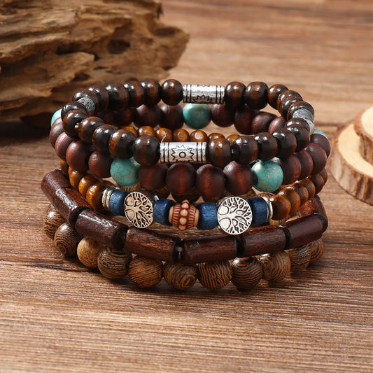 wood bead tree bracelets
