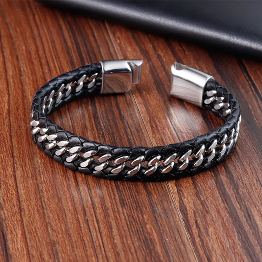 Black Leather Men Bracelets