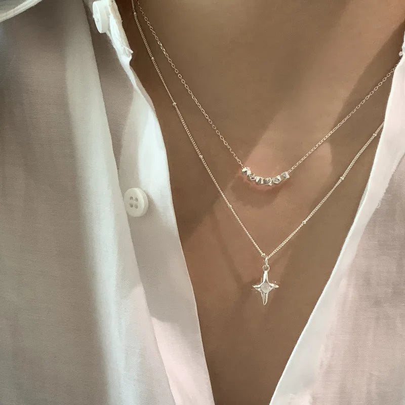 Sterling Silver Necklace Cute Five Pointed Star Set