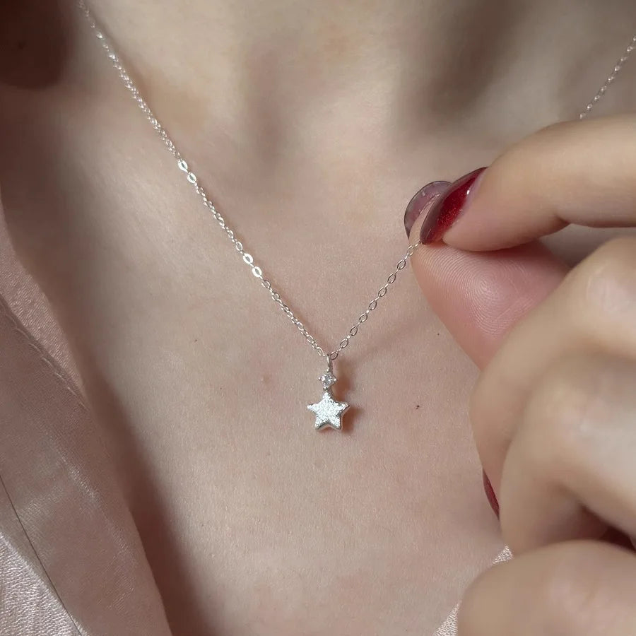 Sterling Silver Necklace Cute Five Pointed Star Set