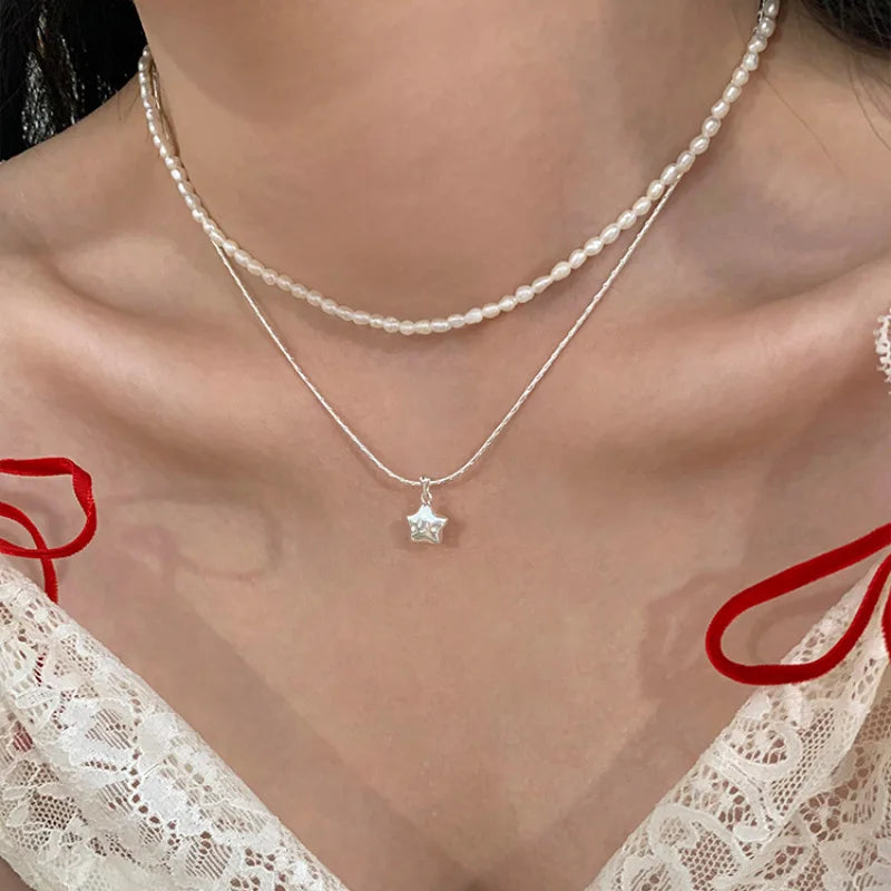 Sterling Silver Necklace Cute Five Pointed Star Set