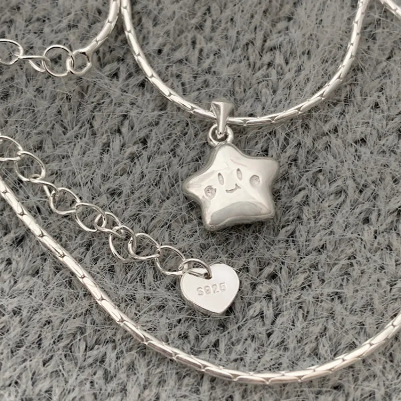 Sterling Silver Necklace Cute Five Pointed Star Set