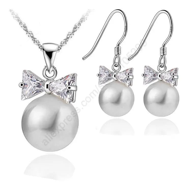 Genuine 925 Sterling Silver Bridal Jewelry Sets Pearl Fashion Jewelry