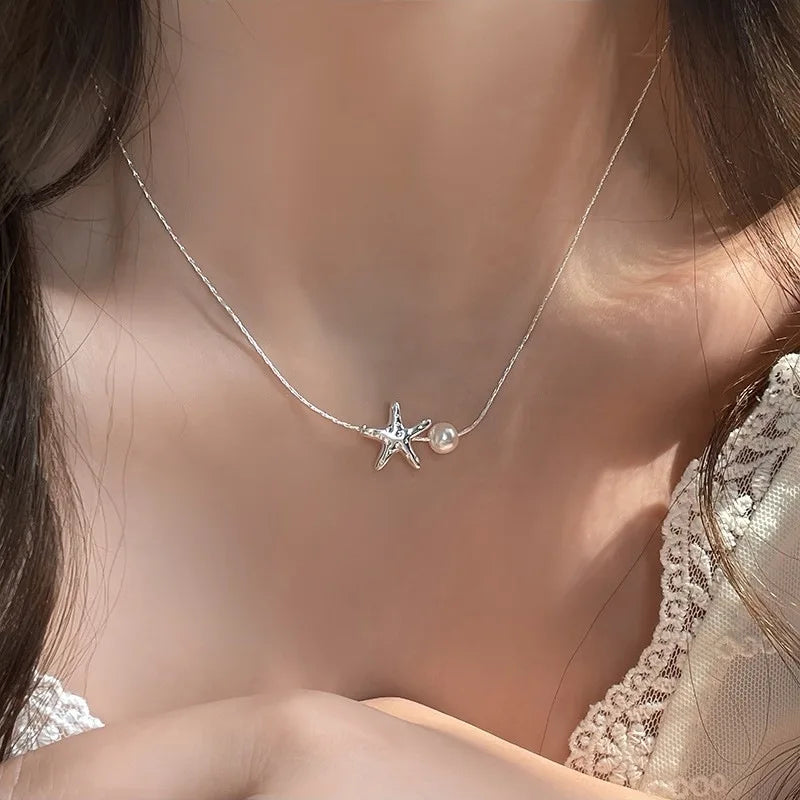 Sterling Silver Necklace Cute Five Pointed Star Set