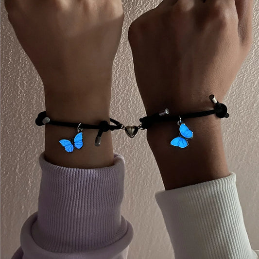 2 PCS/Set Butterfly Couples Pendant Luminous Bracelet