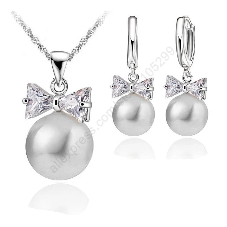 Genuine 925 Sterling Silver Bridal Jewelry Sets Pearl Fashion Jewelry