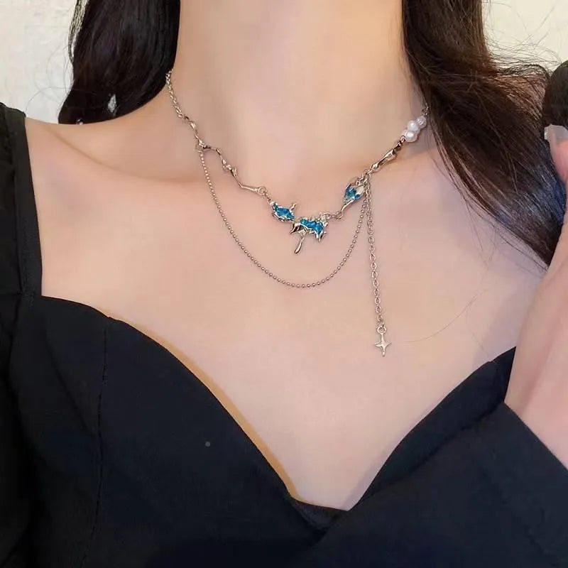 Sterling Silver Necklace Cute Five Pointed Star Set