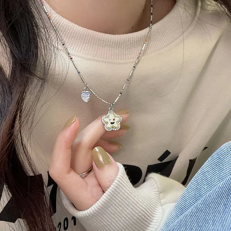 Sterling Silver Necklace Cute Five Pointed Star Set