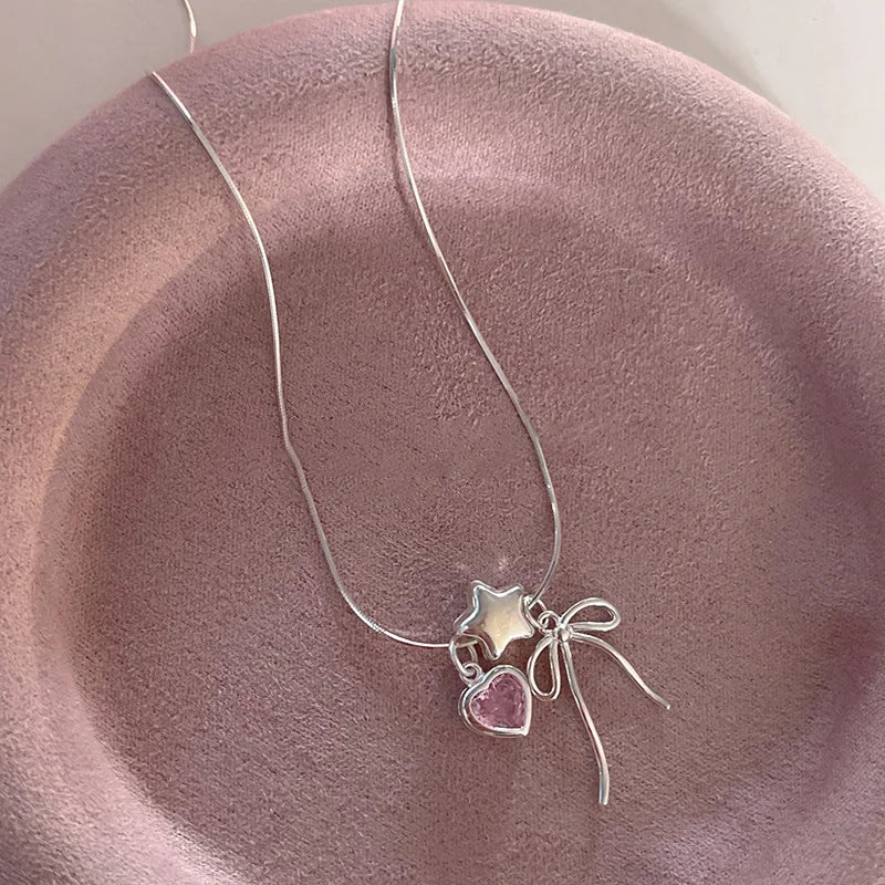 Sterling Silver Necklace Cute Five Pointed Star Set