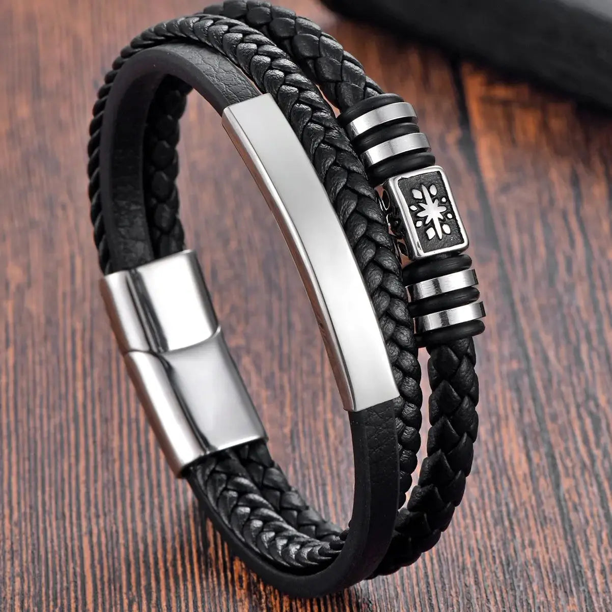 Black Leather Men Bracelets