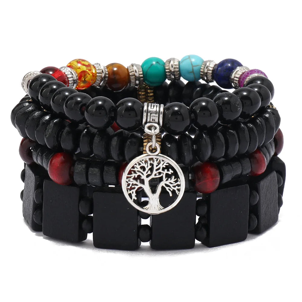 wood bead tree bracelets
