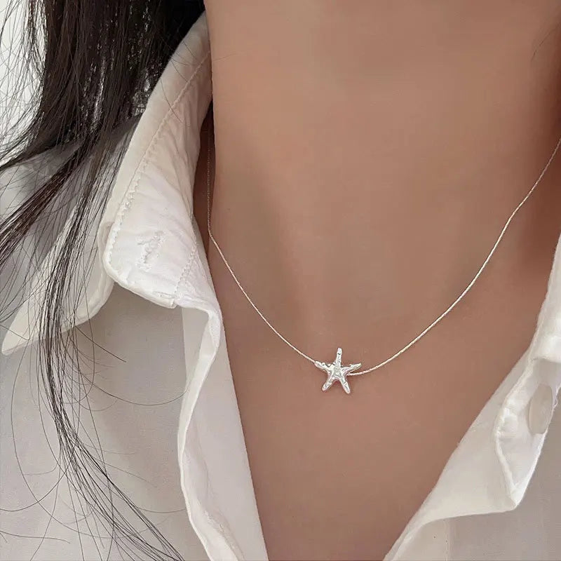 Sterling Silver Necklace Cute Five Pointed Star Set