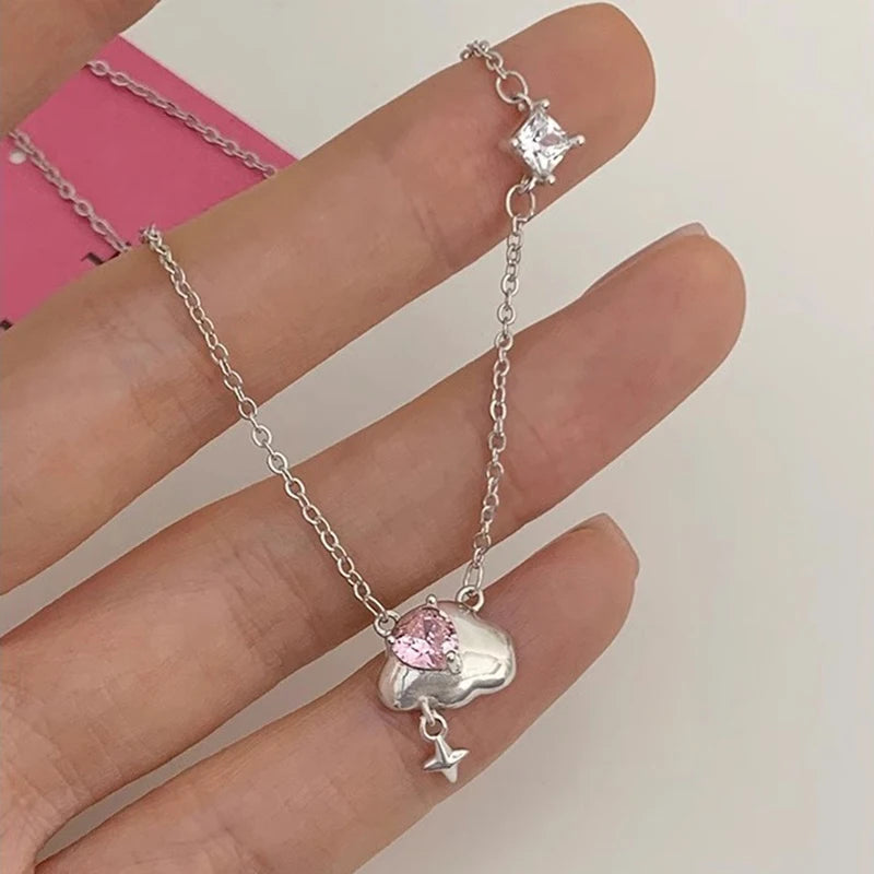 Sterling Silver Necklace Cute Five Pointed Star Set