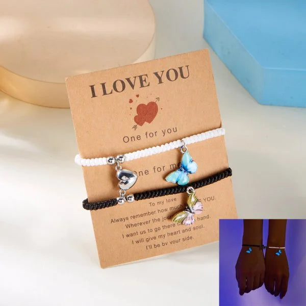2 PCS/Set Butterfly Couples Pendant Luminous Bracelet