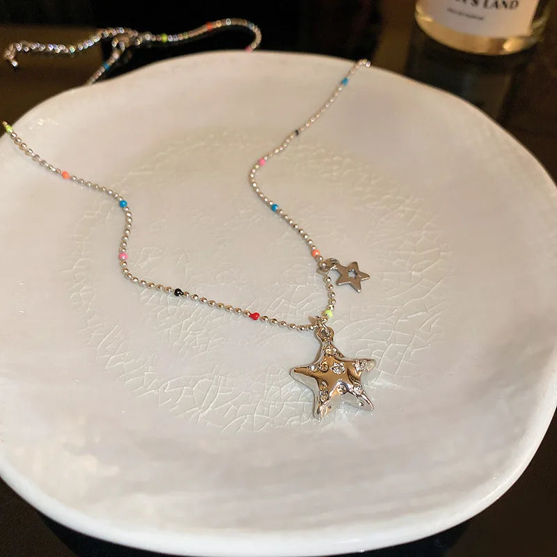Sterling Silver Necklace Cute Five Pointed Star Set