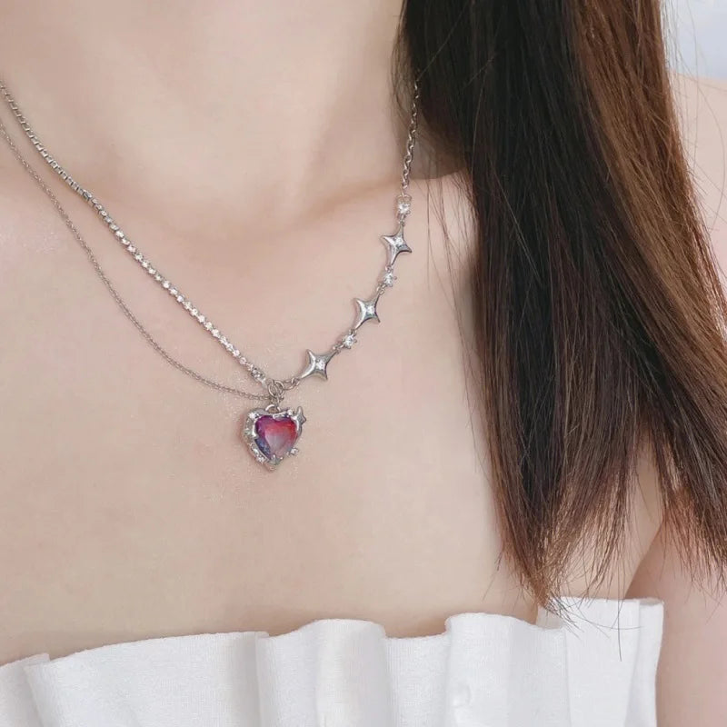 Sterling Silver Necklace Cute Five Pointed Star Set