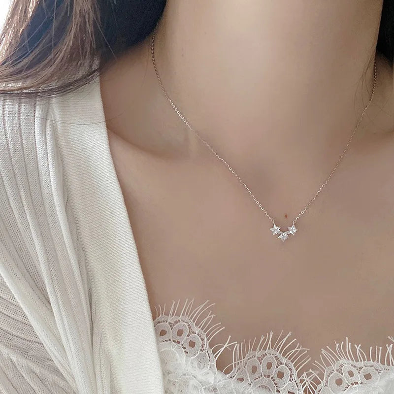 Sterling Silver Necklace Cute Five Pointed Star Set