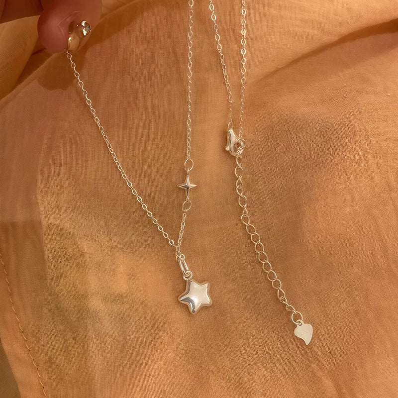 Sterling Silver Necklace Cute Five Pointed Star Set