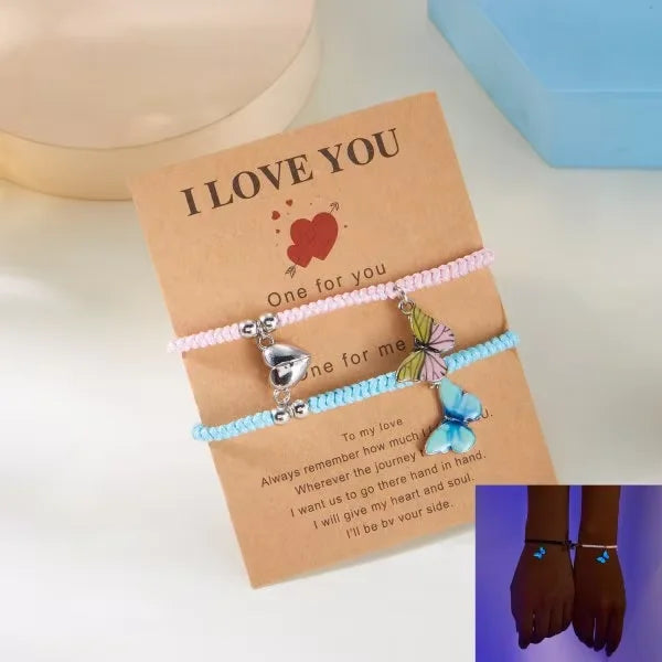 2 PCS/Set Butterfly Couples Pendant Luminous Bracelet