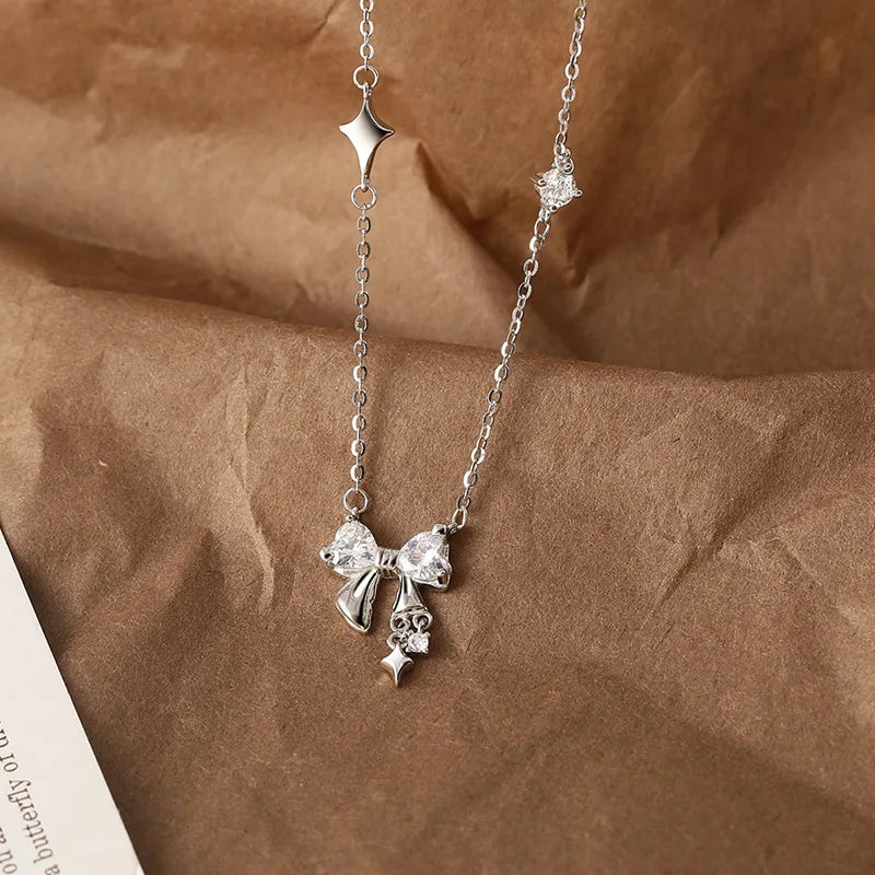 Sterling Silver Necklace Cute Five Pointed Star Set