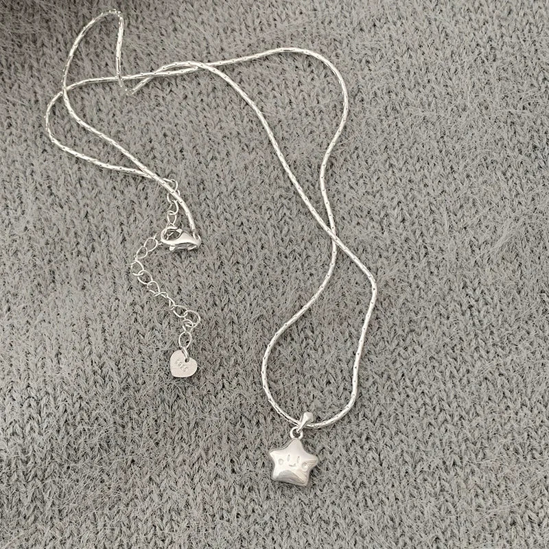 Sterling Silver Necklace Cute Five Pointed Star Set