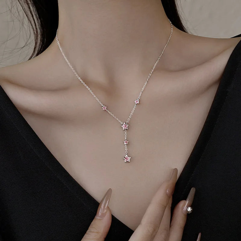 Sterling Silver Necklace Cute Five Pointed Star Set