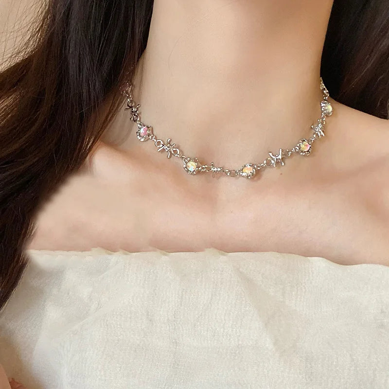 Sterling Silver Necklace Cute Five Pointed Star Set