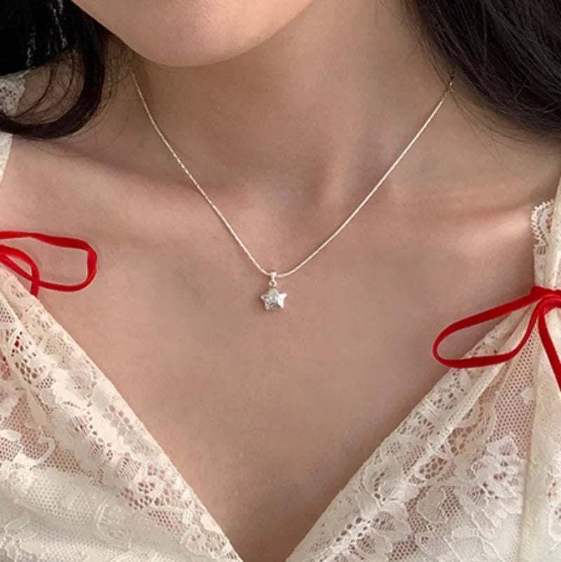 Sterling Silver Necklace Cute Five Pointed Star Set