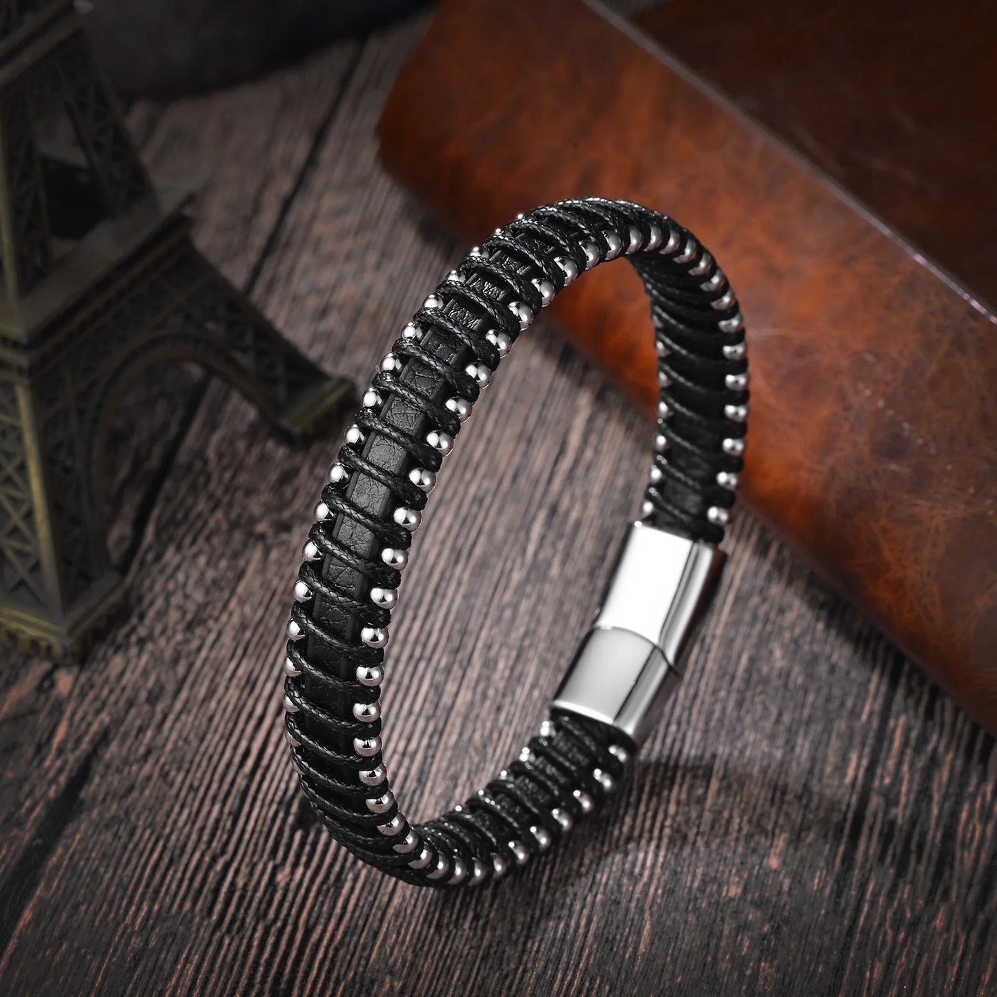 Black Leather Men Bracelets