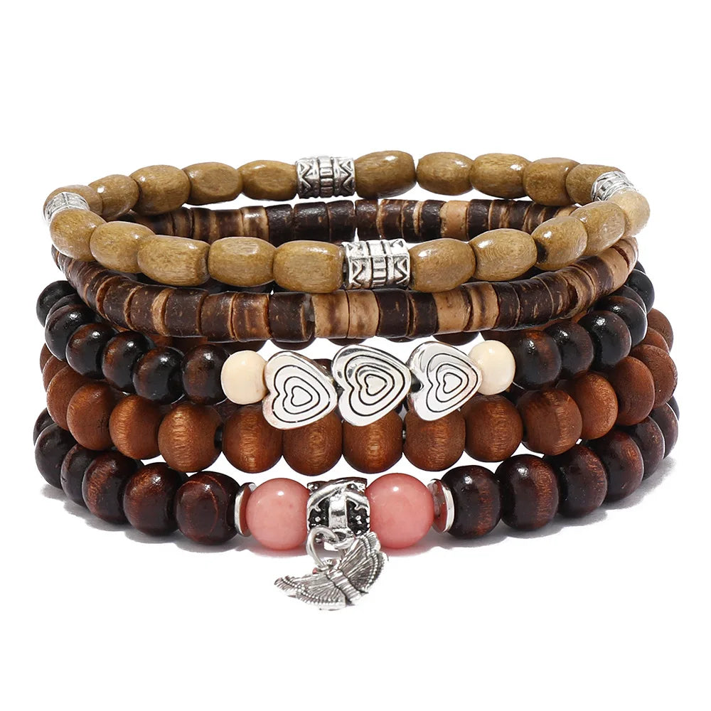 wood bead tree bracelets