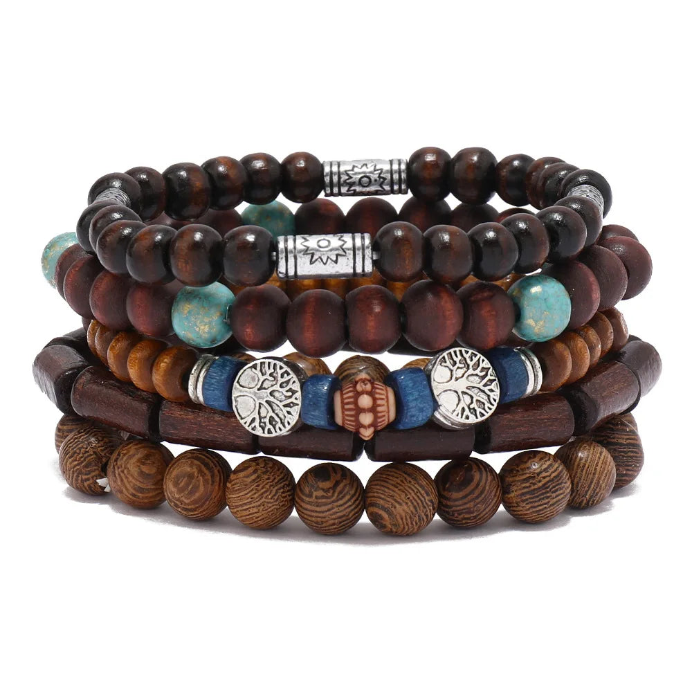 wood bead tree bracelets