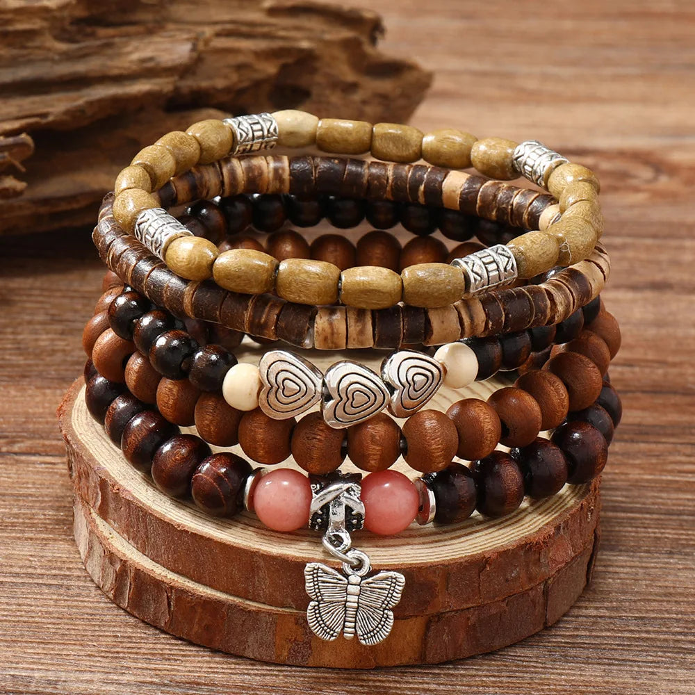 wood bead tree bracelets