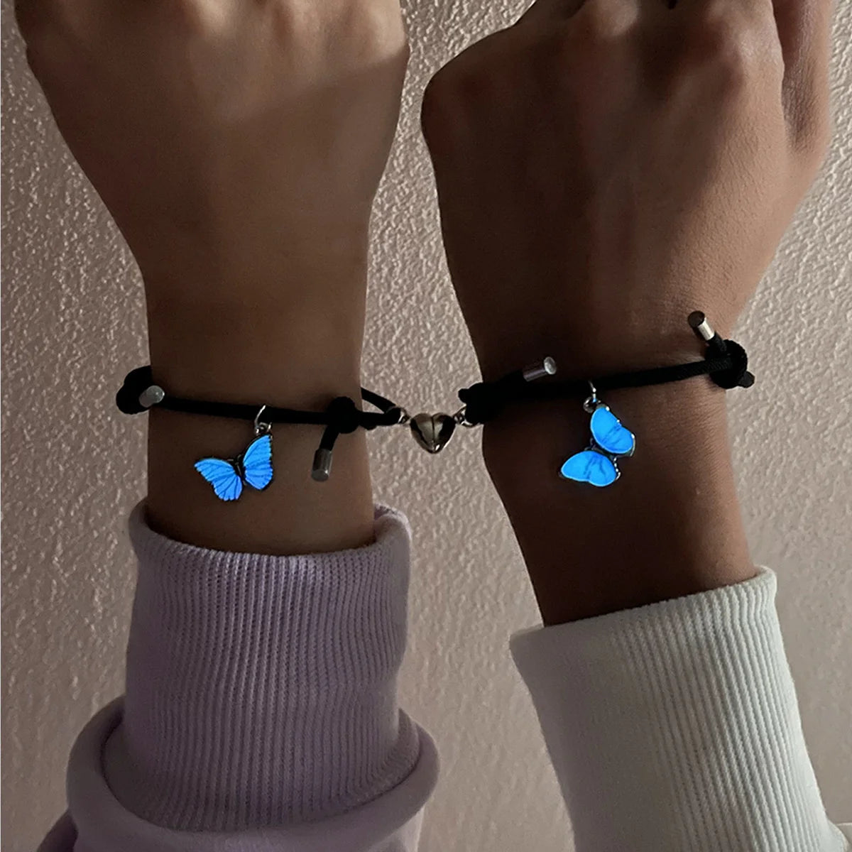 2 PCS/Set Butterfly Couples Pendant Luminous Bracelet