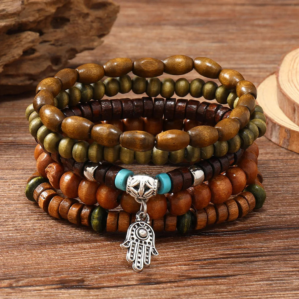 wood bead tree bracelets